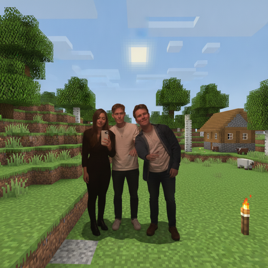 Keep every person in this photo completely photorealistic an